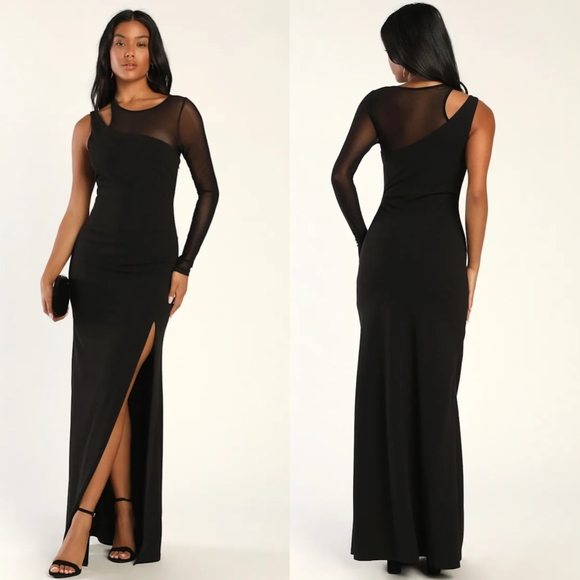 Lulus Dresses & Skirts - Lulus New Infatuation Black Mesh Asymmetrical Mermaid Maxi Dress L Wedding Party